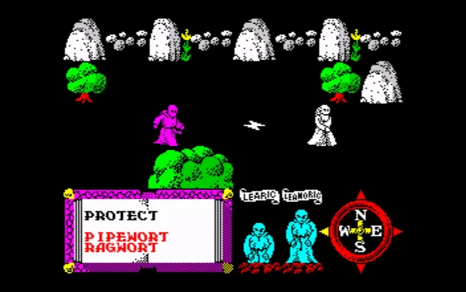 Learic and Leanoric facing one another in Feud on the ZX Spectrum